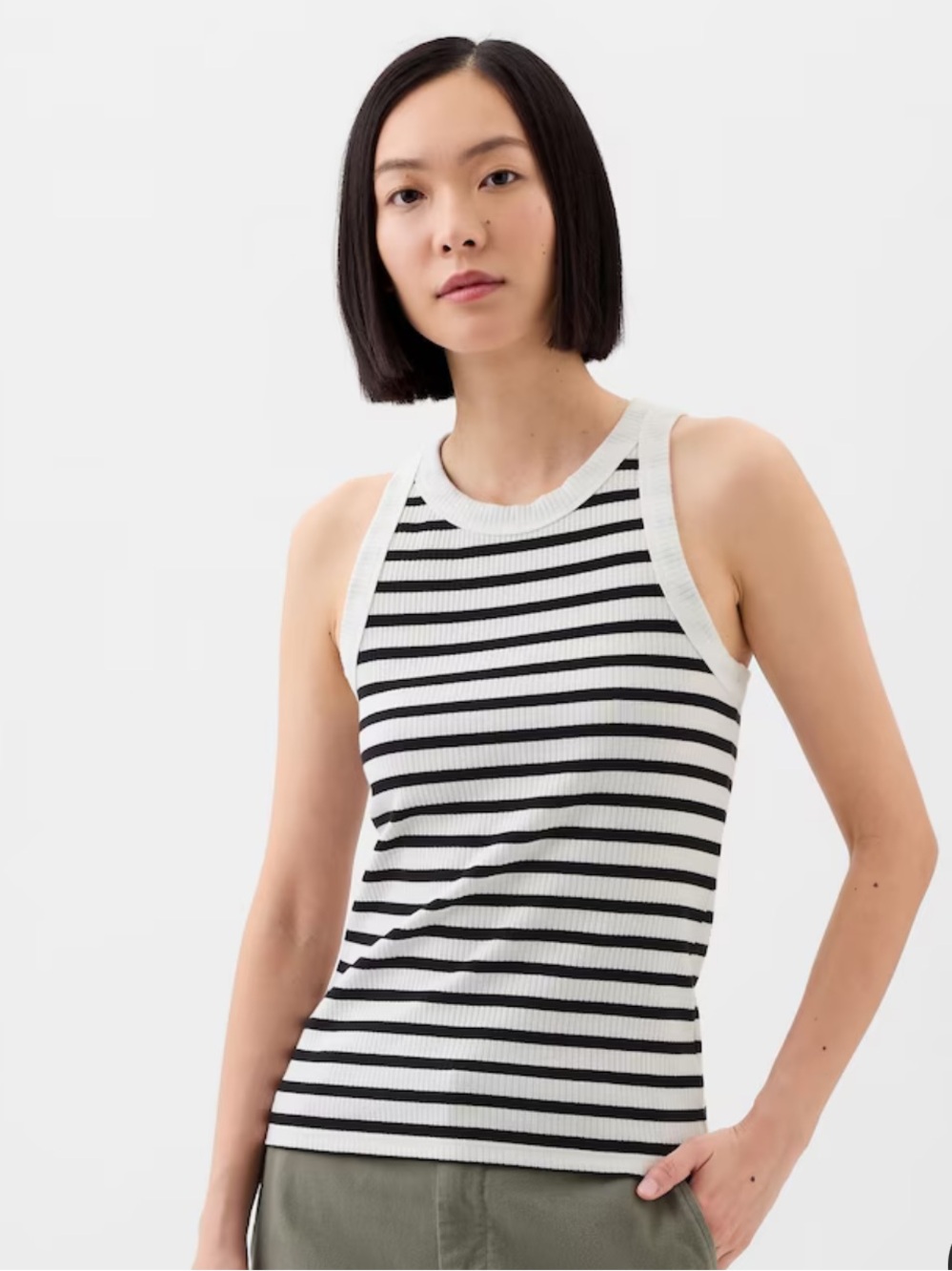 GAP Black & White Ribbed Striped Tank